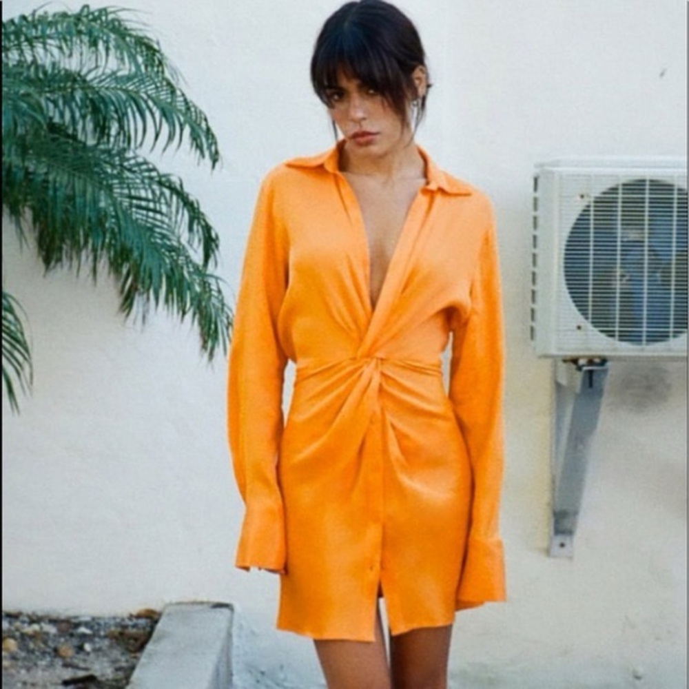 NWT Zara Satin Knot Orange Mini Dress